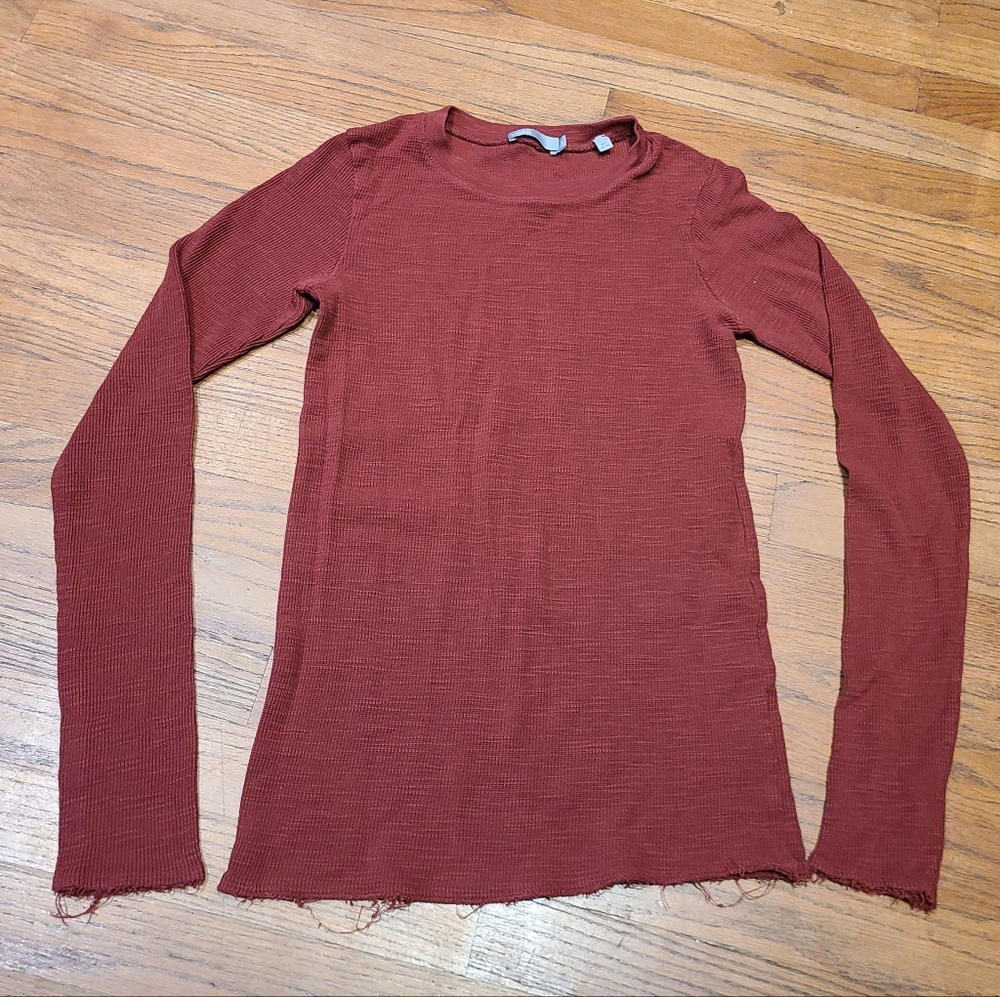 Vince S long sleeve shirt waffle rust brick frayed edge S